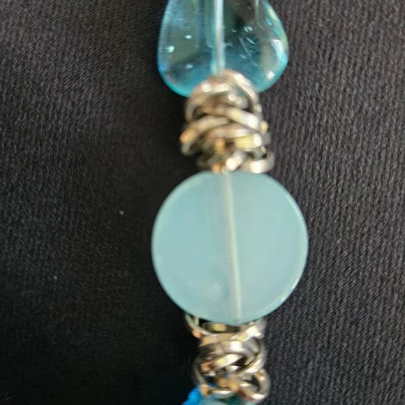 Vintage Translucent Aqua Blue Glass Bead and Chain Necklace - Picture 6 of 7